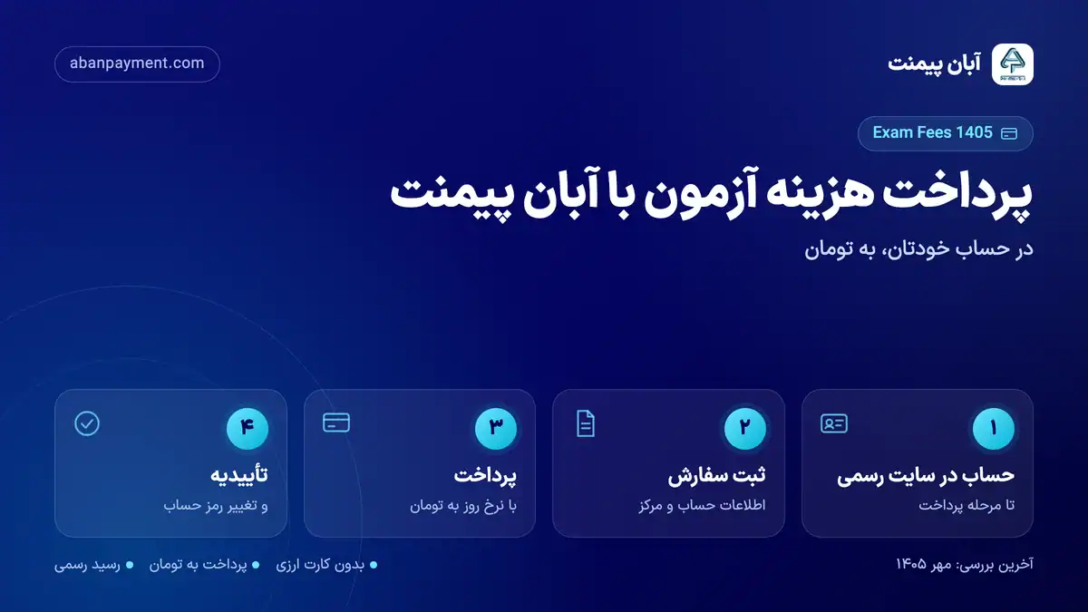 مراحل پرداخت هزینه آزمون های بین المللی با آبان پیمنت: ساخت حساب در سایت رسمی، ثبت سفارش، پرداخت به تومان با نرخ روز و دریافت تأییدیه
