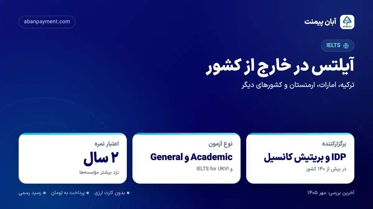 آیلتس در خارج از کشور: برگزاری توسط IDP و بریتیش کانسیل در بیش از ۱۴۰ کشور، انواع Academic و General Training و اعتبار دو ساله نمره