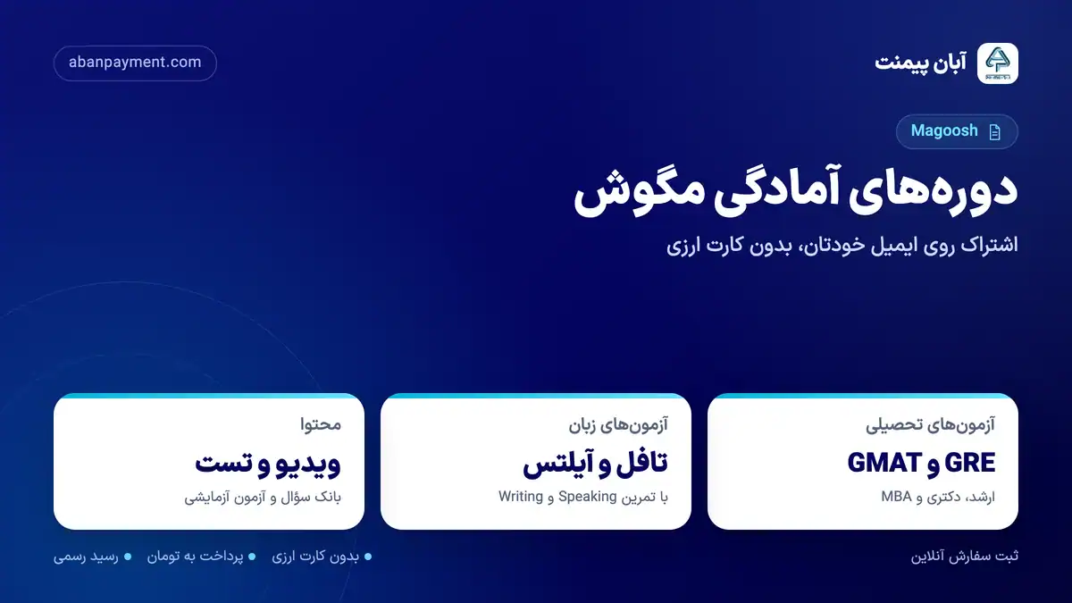 دوره های آمادگی مگوش: GRE و GMAT، تافل و آیلتس با ویدیو، بانک سؤال و آزمون آزمایشی