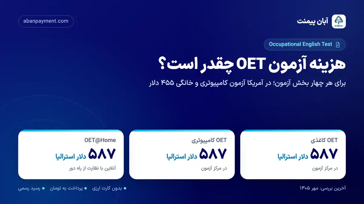 هزینه آزمون OET: ۵۸۷ دلار استرالیا برای آزمون کاغذی، کامپیوتری و OET@Home