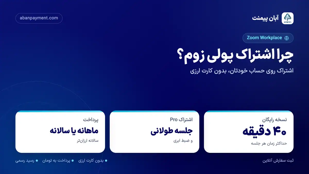 چرا اشتراک پولی زوم: نسخه رایگان محدود به ۴۰ دقیقه، اشتراک Pro با جلسه طولانی و ضبط ابری، پرداخت ماهانه یا سالانه
